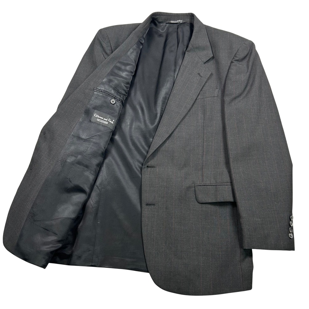 Kilburne & Finch Mens‎ 42L Blazer Charcoal Gray Pinstripe Wool Blend Suit Jacket